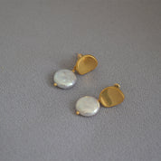 Gold Button Pearl Earrings