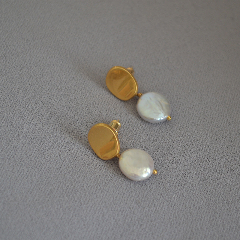 Elegant Gold Pearl Button Earrings