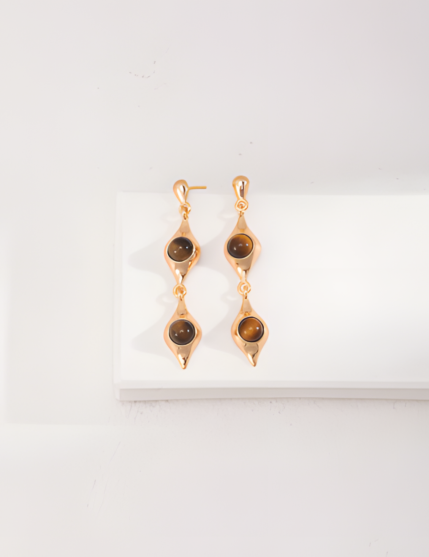 Golden Earrings with Brown Stone 1