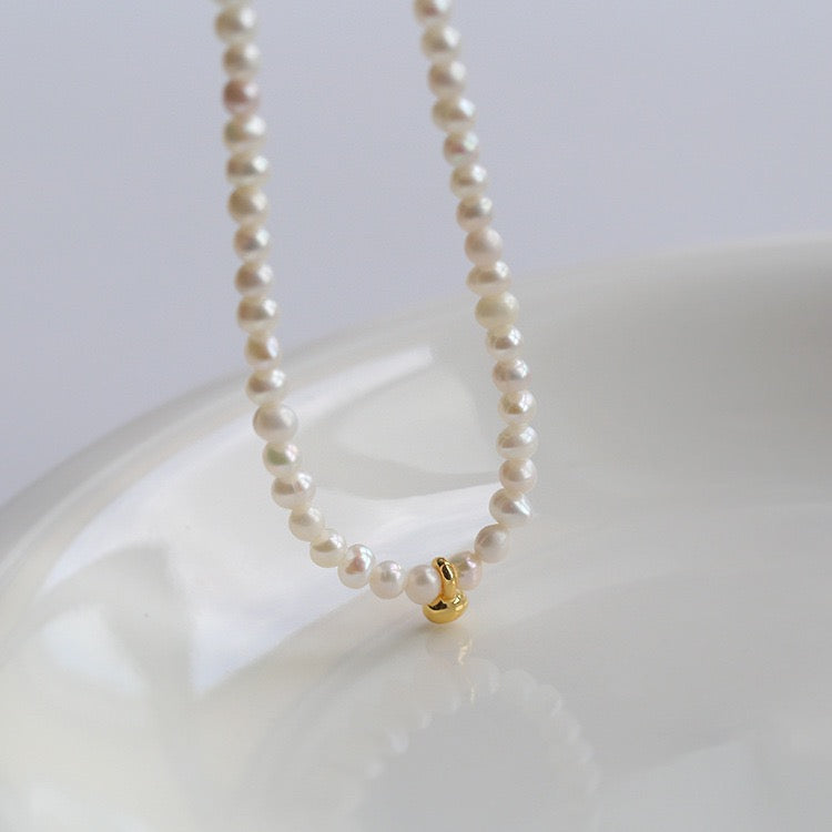 Gold Beaded Pearl Necklace