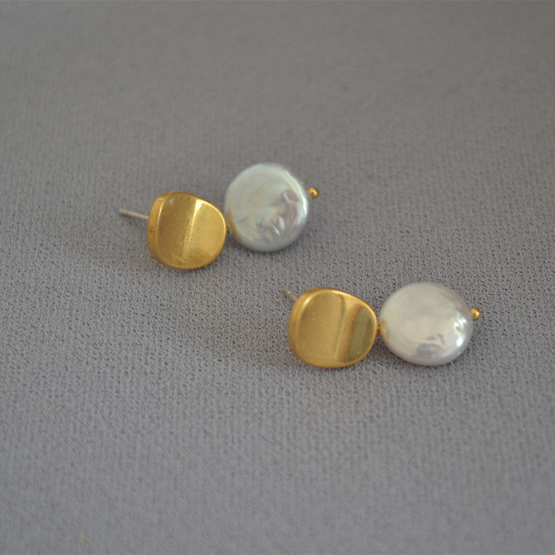 Elegant Gold Pearl Button Earrings