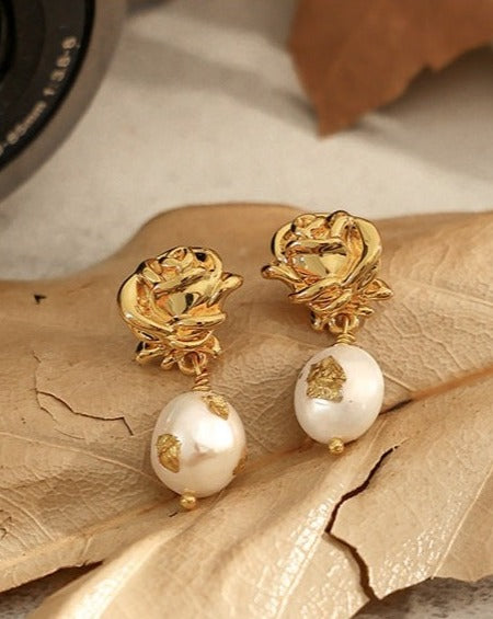 Gold Foil Rose Flower Earrings