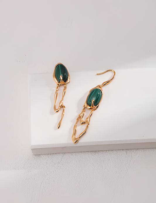 Asymmetric Sterling Silver Malachite Earrings 1