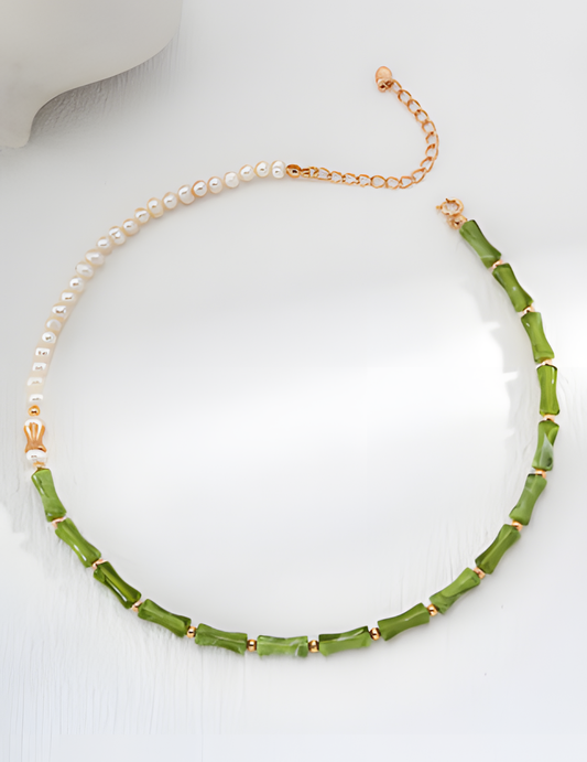 Bamboo Pearl Necklace in Silver 1