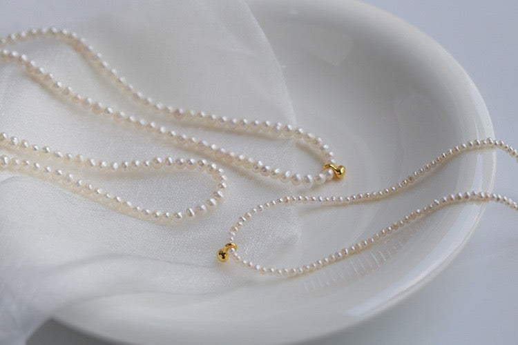 Gold Beaded Pearl Necklace