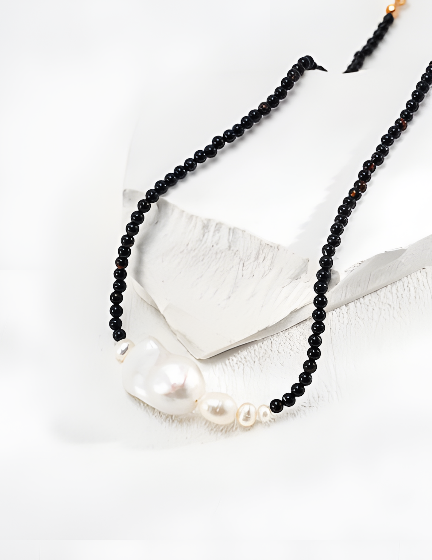 Natural Pearl Black Onyx Silver Necklace 1