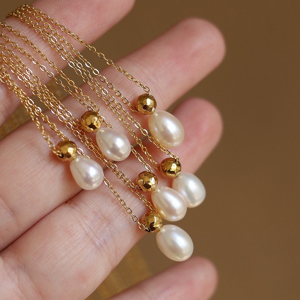 Baroque Pearl Teardrop Necklace in Gold Vermeil