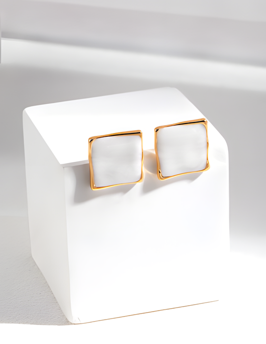 Cream Drop Glaze Square Stud Earrings 1