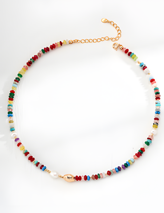 Colorful Stone Pearl Necklace in Silver 1