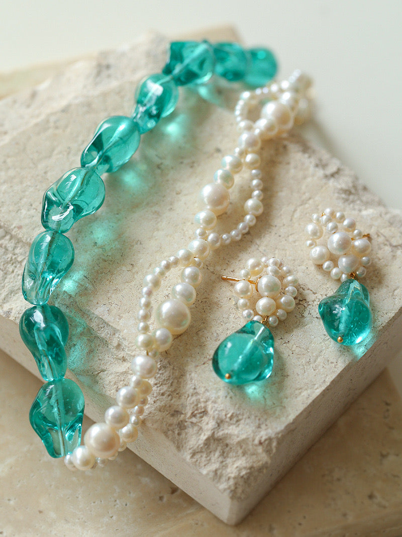 Bold Blue Baroque Pearl Necklace and Earrings