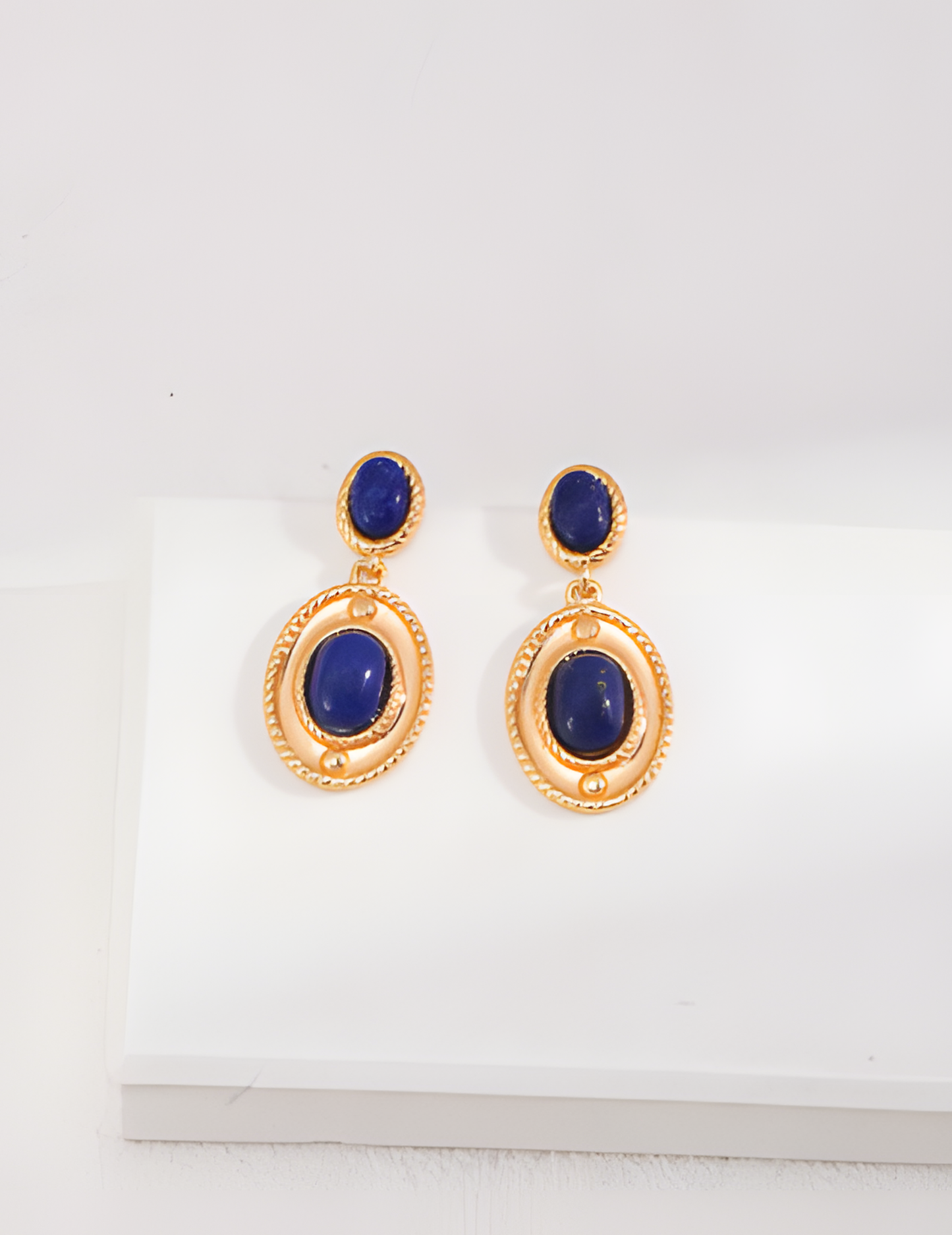 Lapis Lazuli Bead-Edged Earrings 1