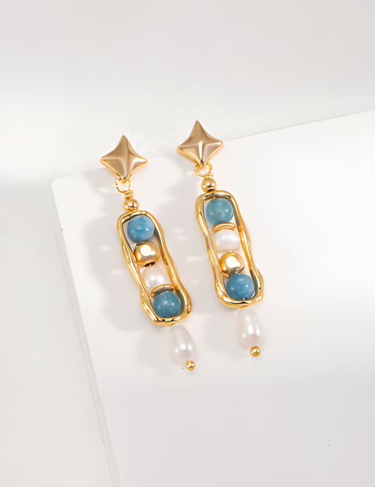 Gold and Blue Pearl Earrings 1