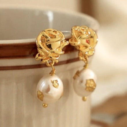 Gold Foil Rose Flower Earrings