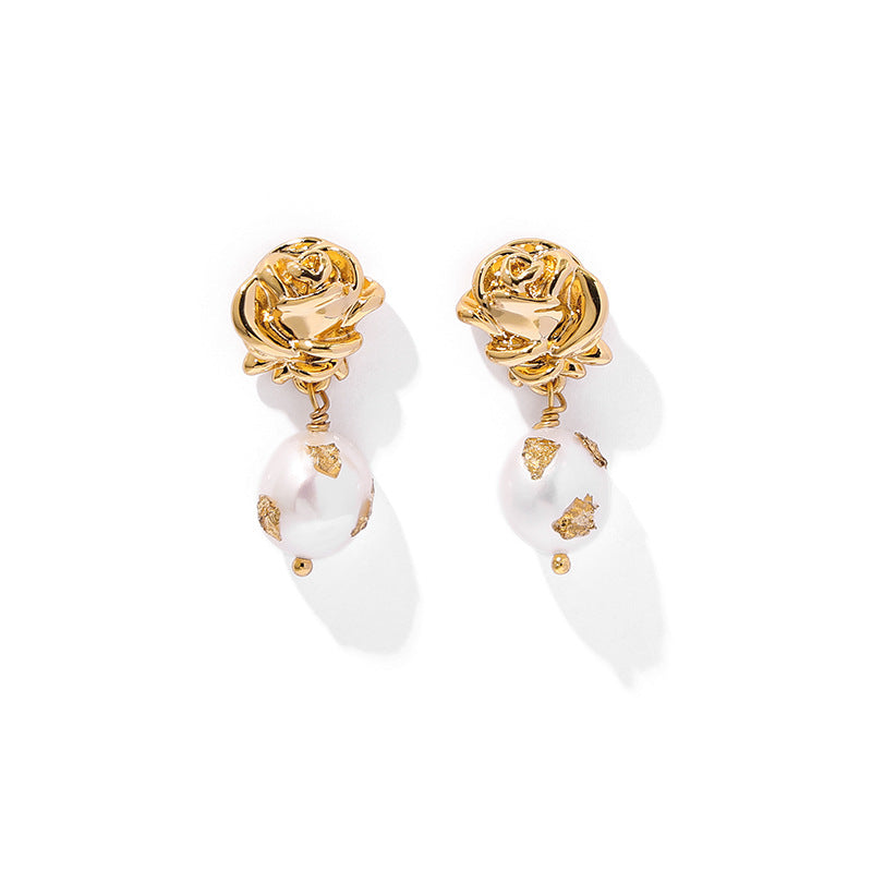 Gold Foil Rose Flower Earrings