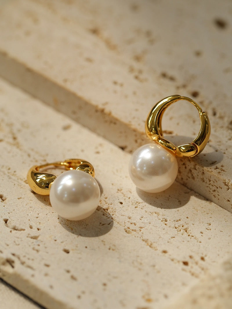 Round Hoop Man-Made Pearl Earrings