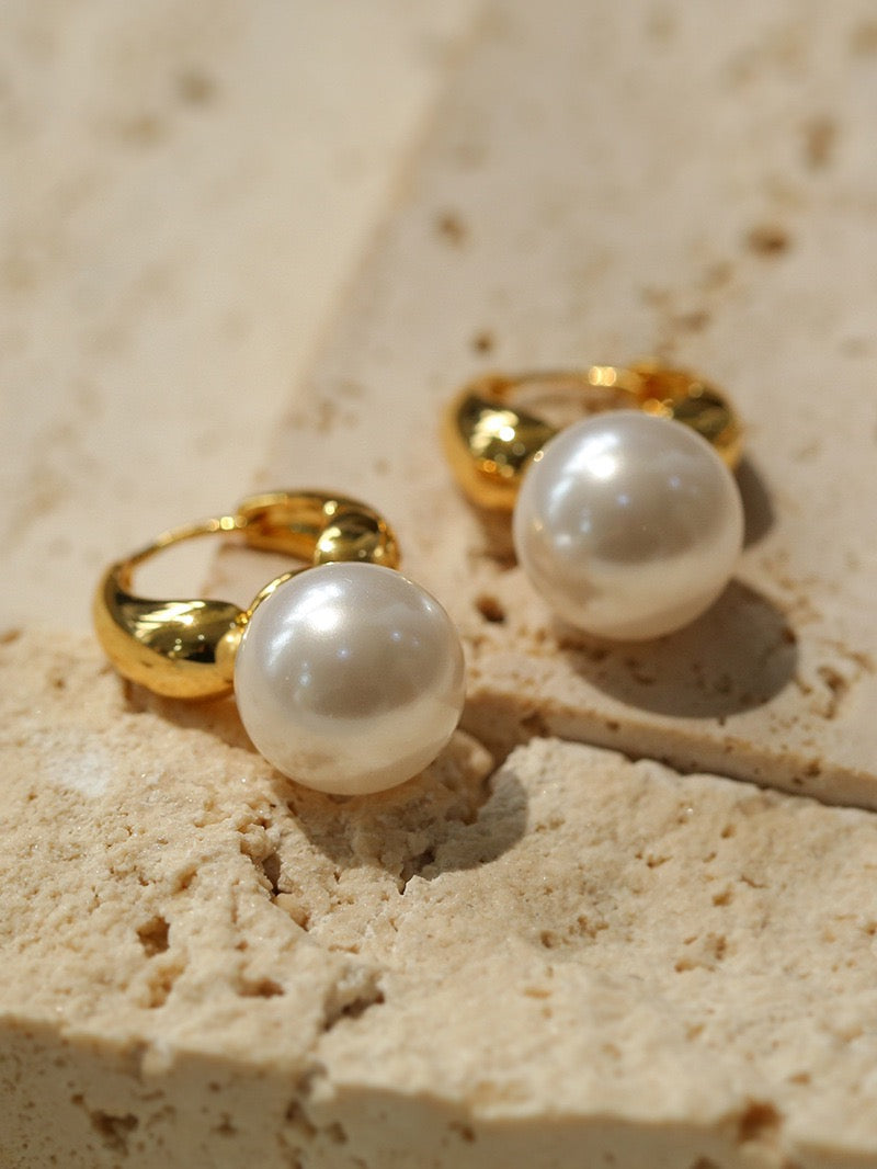 Round Hoop Man-Made Pearl Earrings