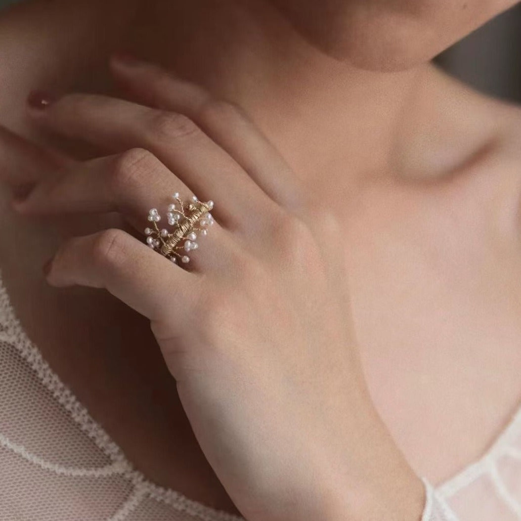 Delicate Mini Pearl Wire Ring Design