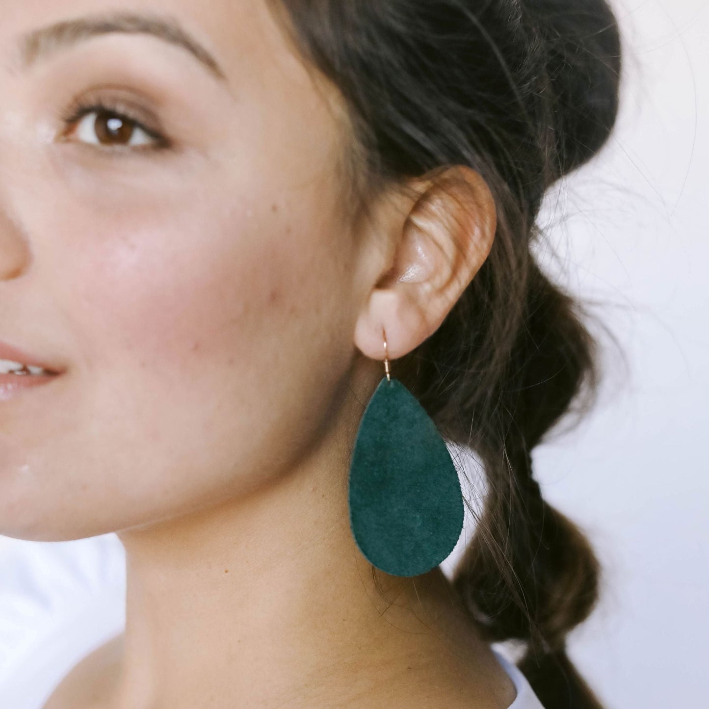 Suede Teardrop Earrings in Ivy Color