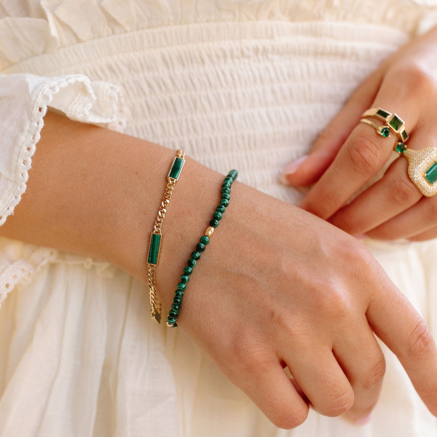 Malachite Beaded Bracelet in Bali Style