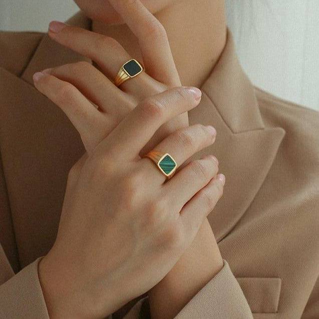 Malachite Signet Ring Gold Vermeil