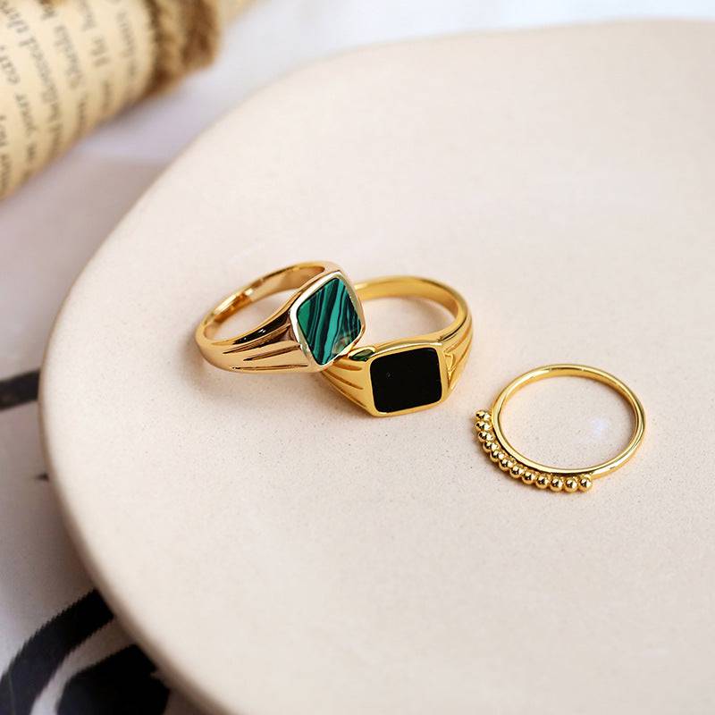 Malachite Signet Ring Gold Vermeil