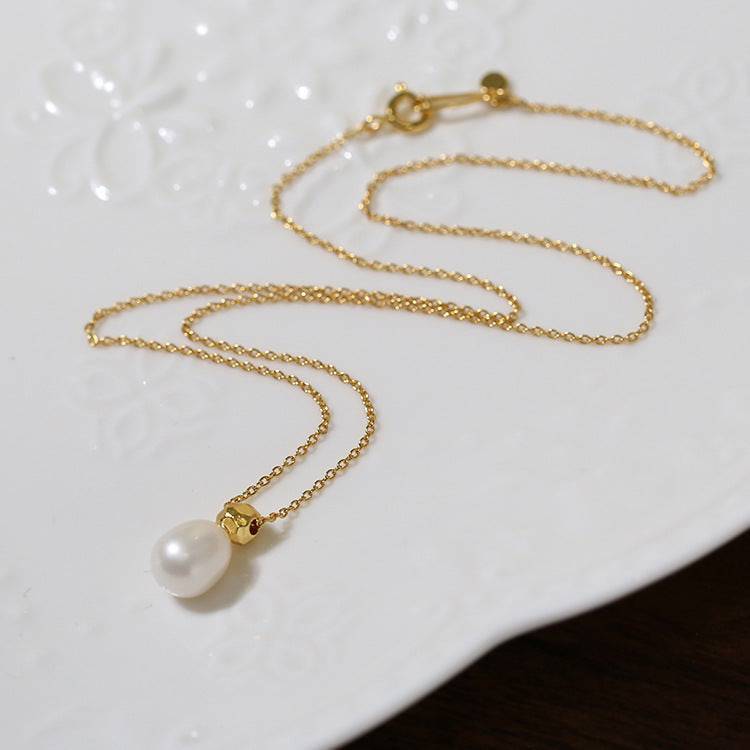 Baroque Pearl Teardrop Necklace in Gold Vermeil