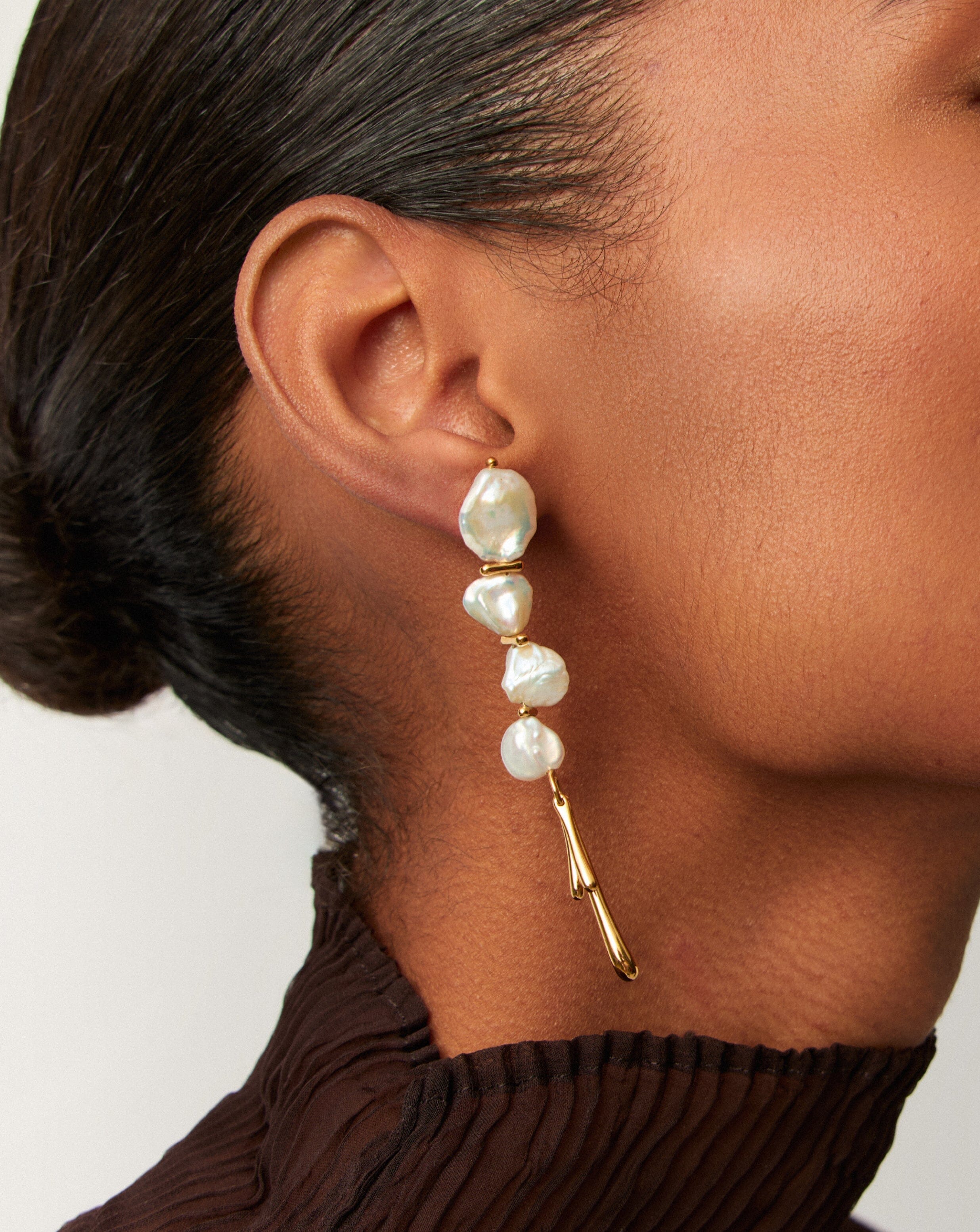 Keshi Pearl Sculptural Drop Earrings | 18k Gold Plated/Pearl