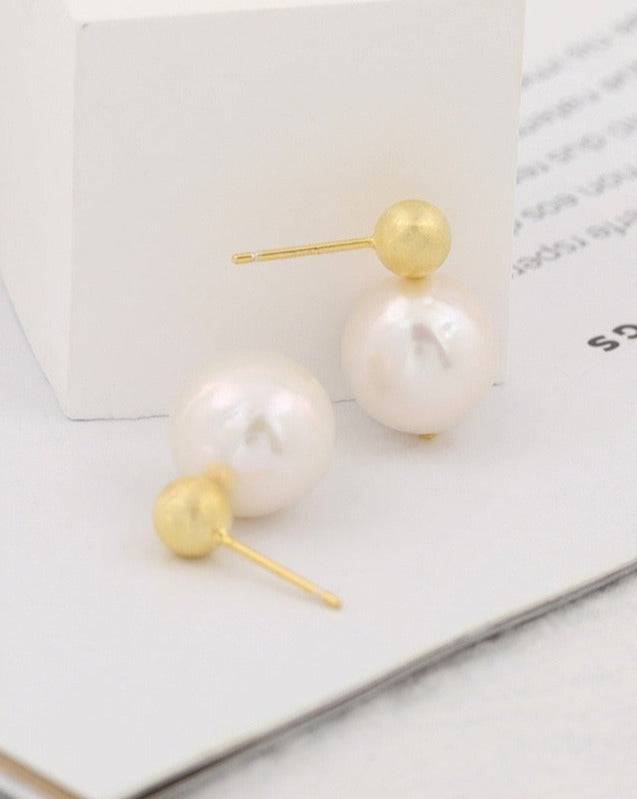 Baroque Pearl Earrings with Gold Beans