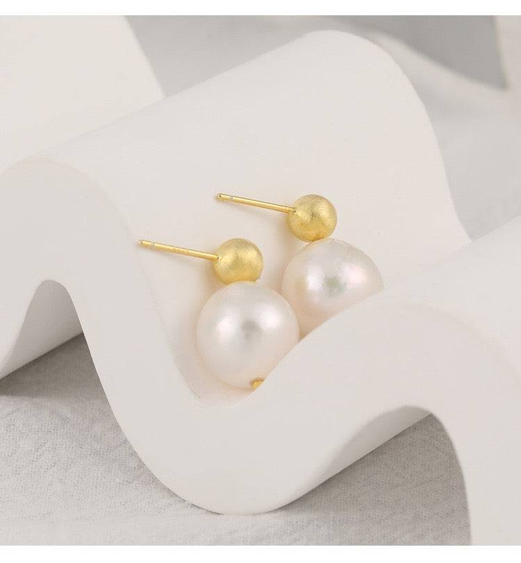 Baroque Pearl Earrings with Gold Beans