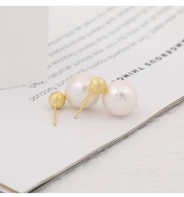 Baroque Pearl Earrings with Gold Beans