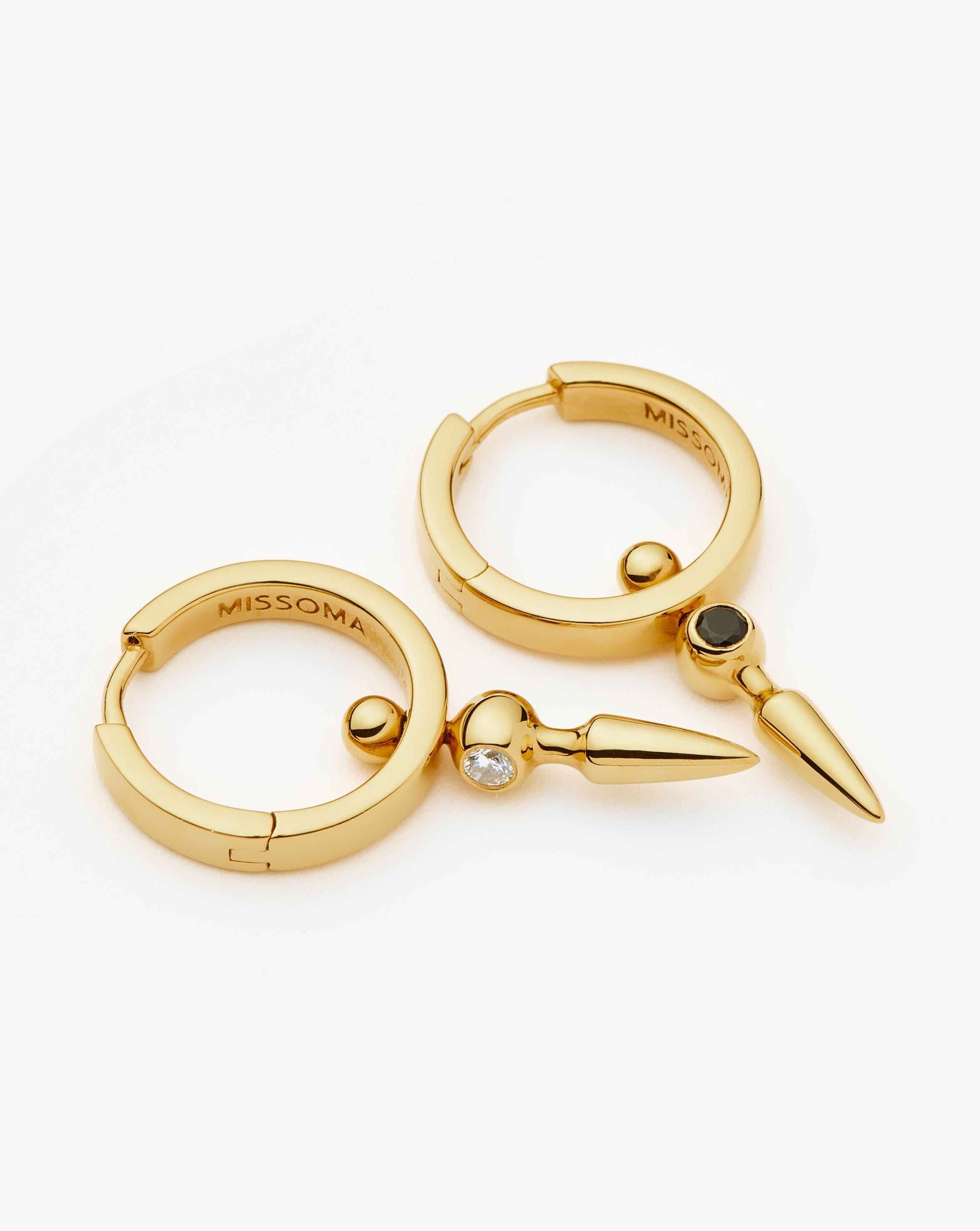 Kinetic Duality Spike Charm Hoop Earrings | 18k Gold Vermeil Cubic Zirconia