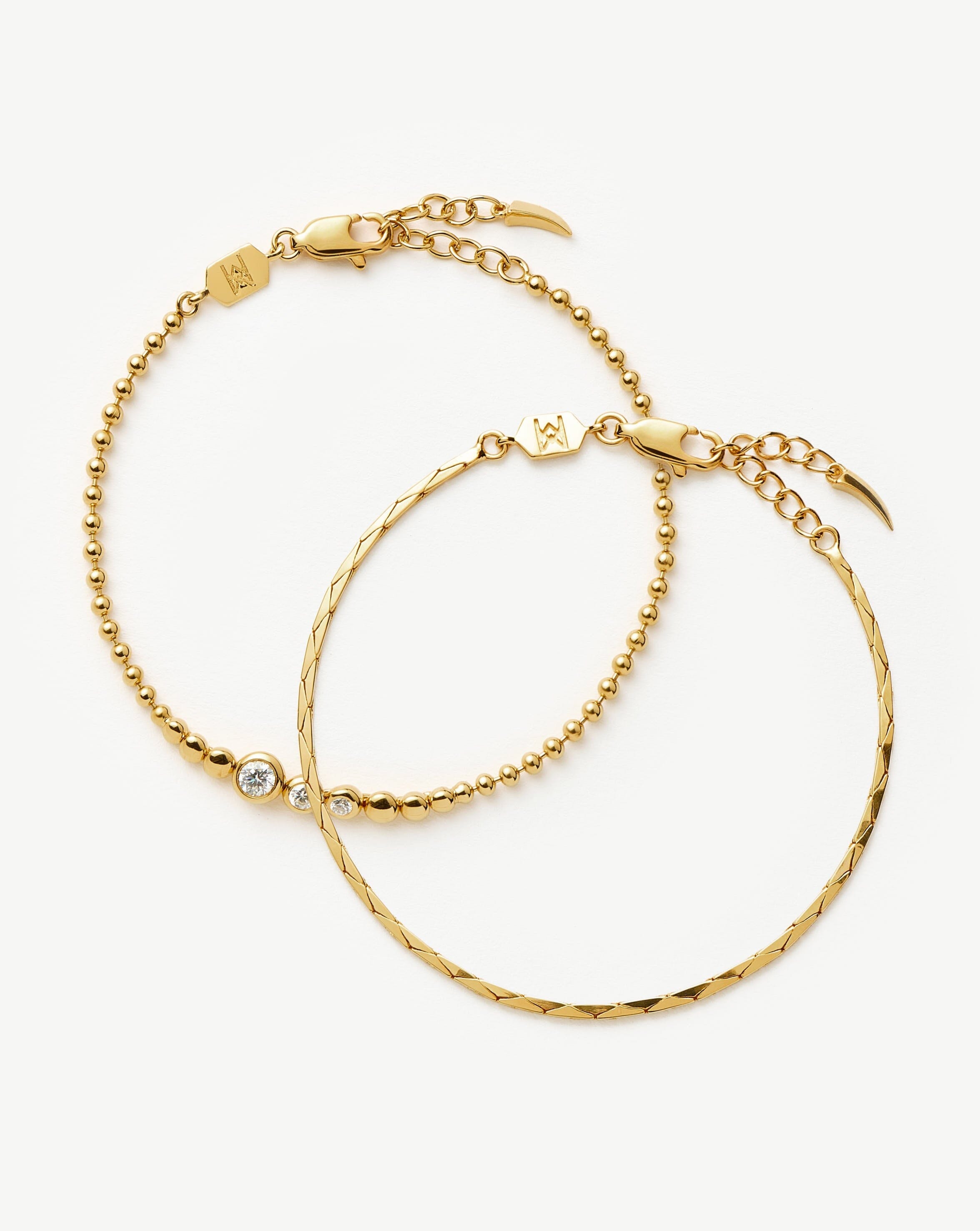 Lucy Williams Snake Chain & Beaded Bracelet Set | 18k Gold Vermeil