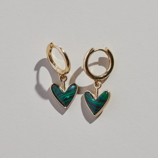 Malachite Sweetheart Design Huggies Earrings