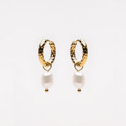 Hammered Pearl Hoop Earrings