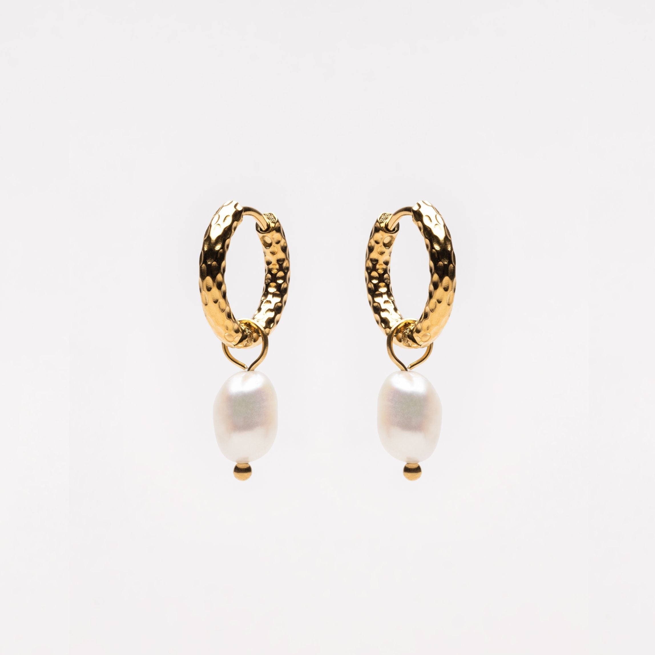 Hammered Pearl Hoop Earrings