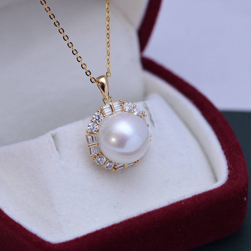 Freshwater Pearl and Zirconia Pendant Necklace