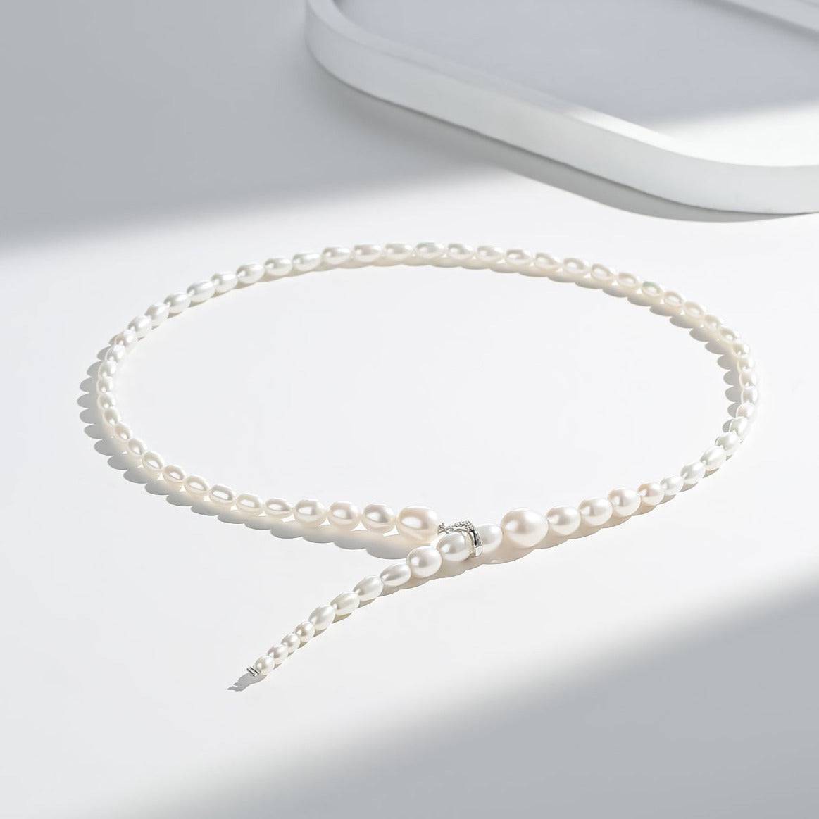 Freshwater Rice Pearl Snake Style Necklace