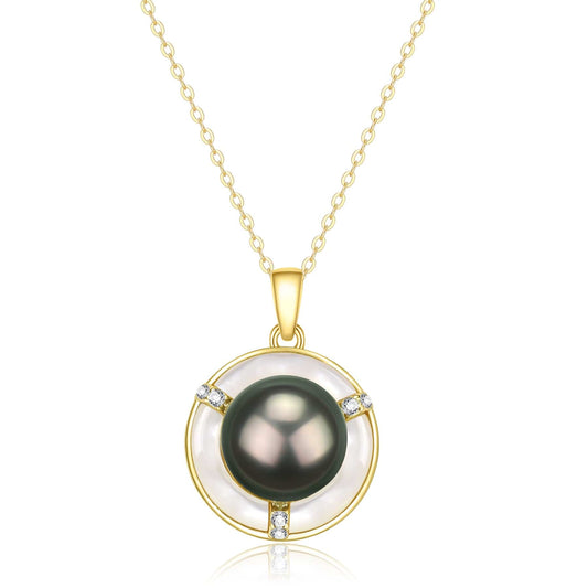 Tahitian Mother of Pearl and CZ Necklace