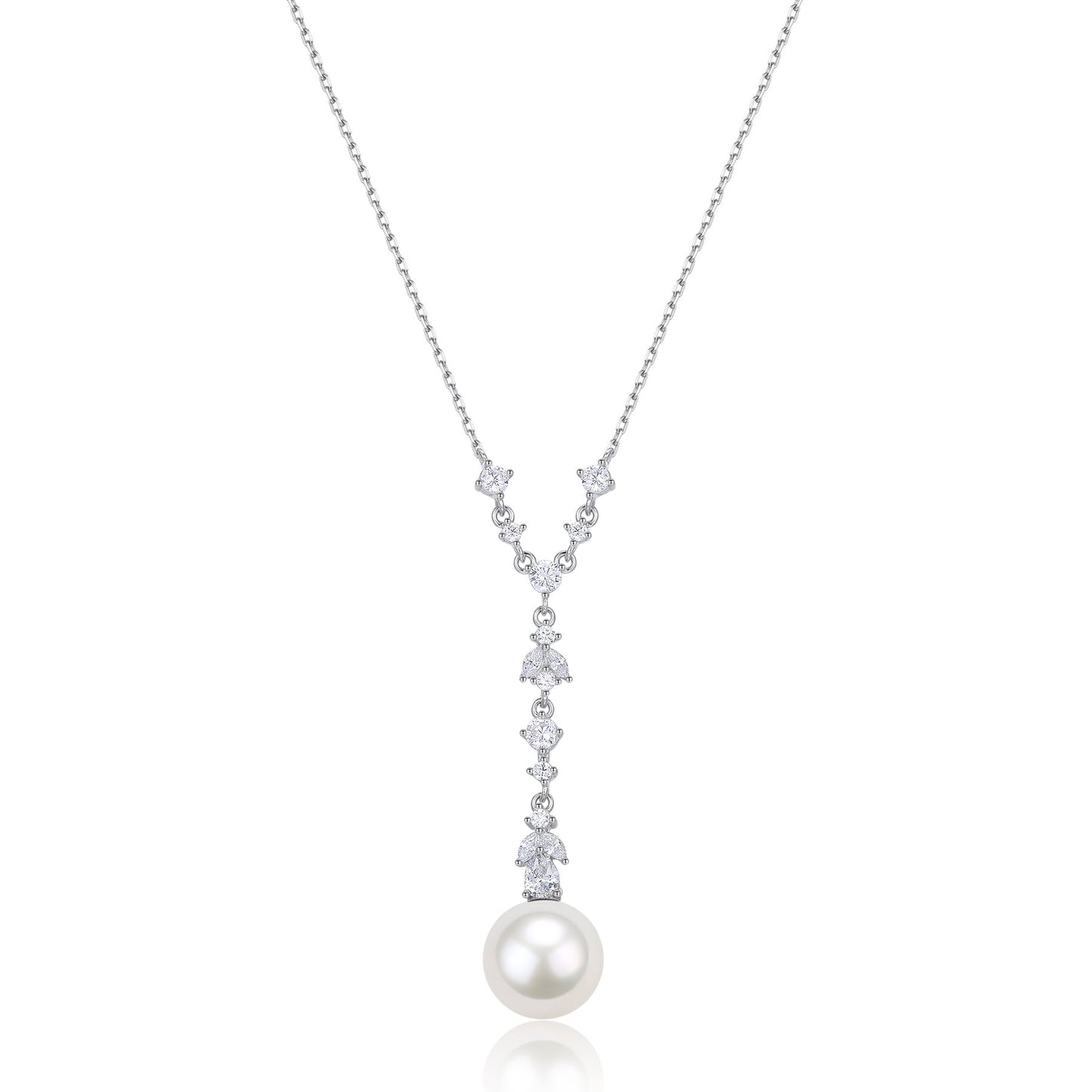 White Freshwater Pearl and Cubic Zirconia Y-Shape Necklace