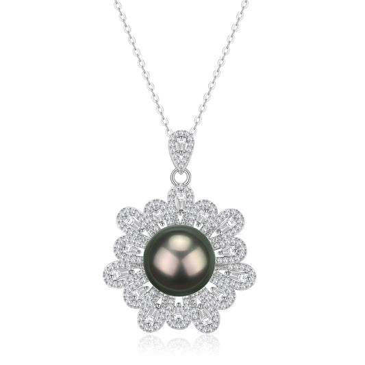 Tahitian Pearl Floral Design Pendant Necklace