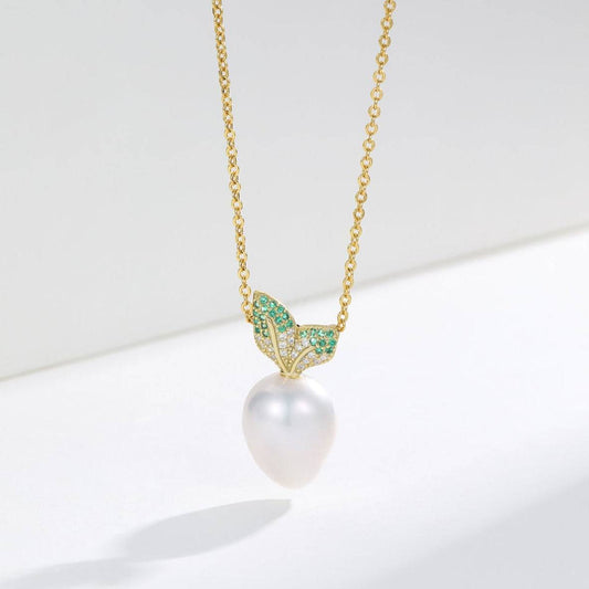 Baroque Freshwater Pearl Leaf Pendant Necklace