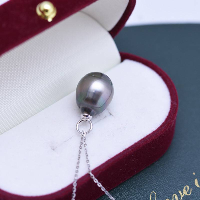 Tahitian Baroque Pearl Teardrop Pendant Necklace in Silver