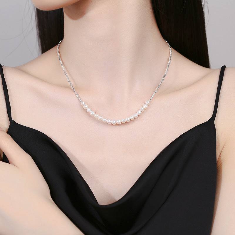 Smile Pearl Silver Shards Necklace 4 to 5 Millimeters