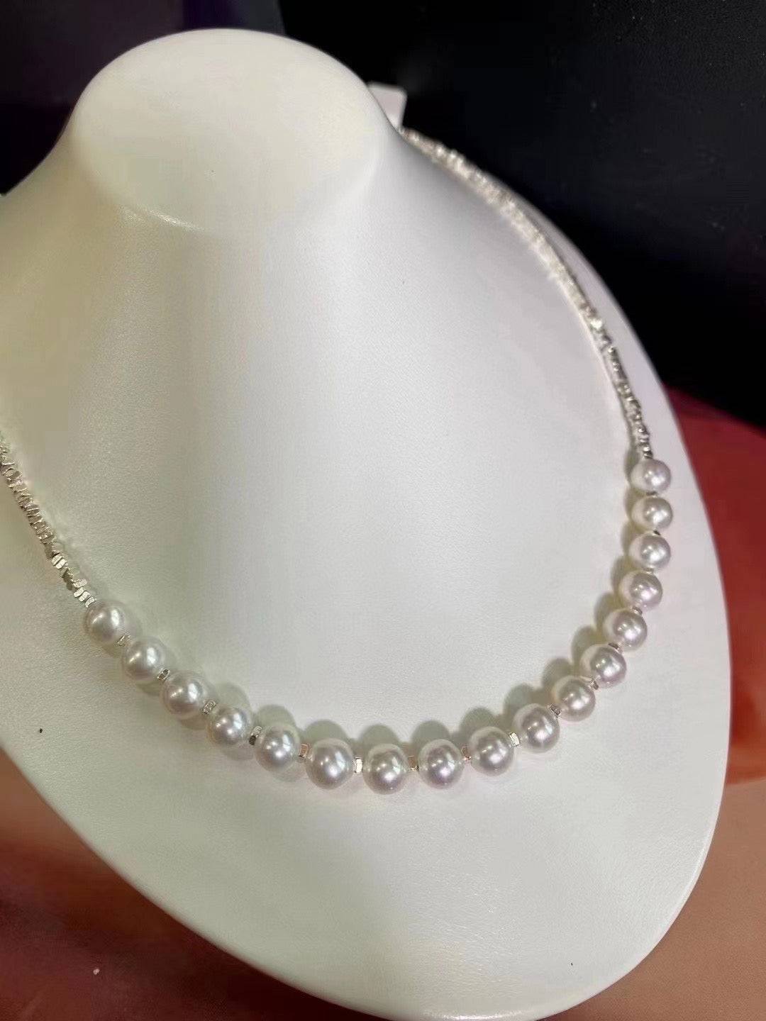 Smile Pearl Silver Shards Necklace 4 to 5 Millimeters