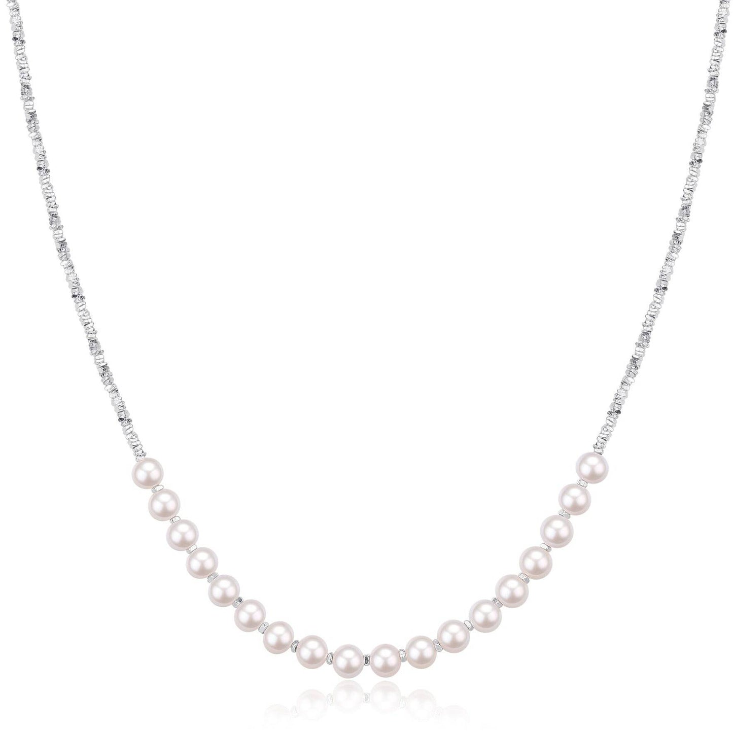 Smile Pearl Silver Shards Necklace 4 to 5 Millimeters