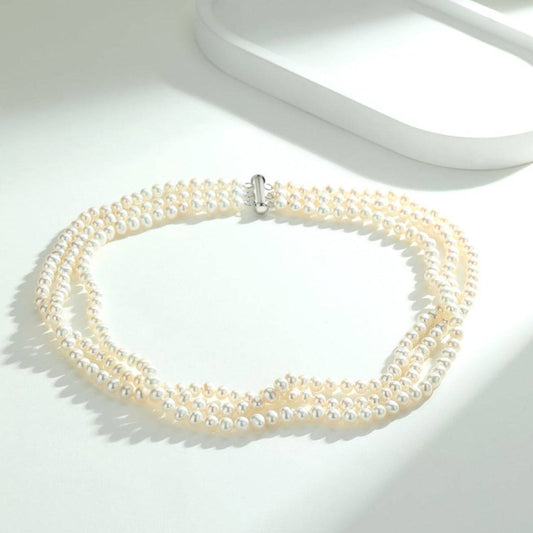 Triple Freshwater Pearls Necklace and Bracelet Set