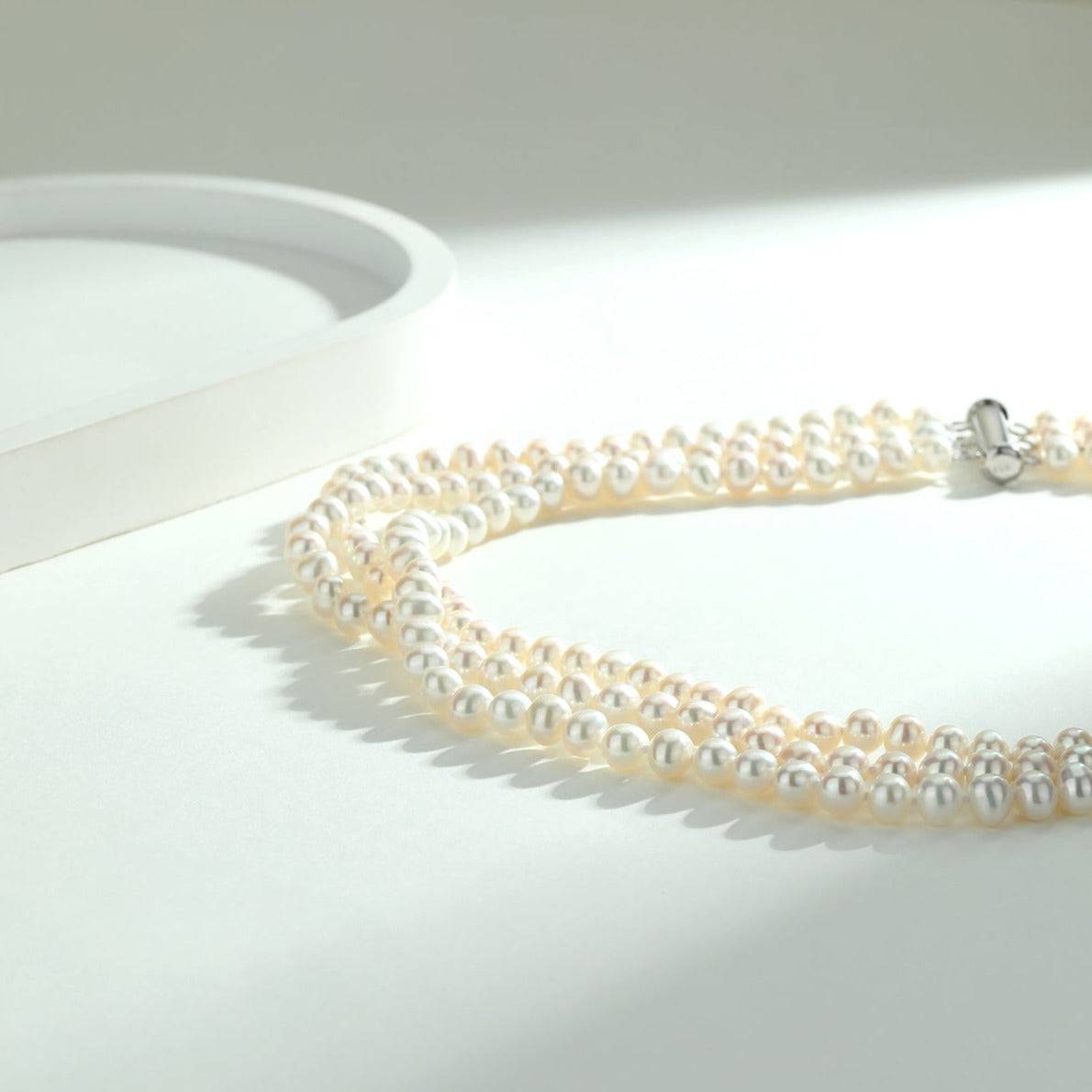 Triple Freshwater Pearls Necklace and Bracelet Set