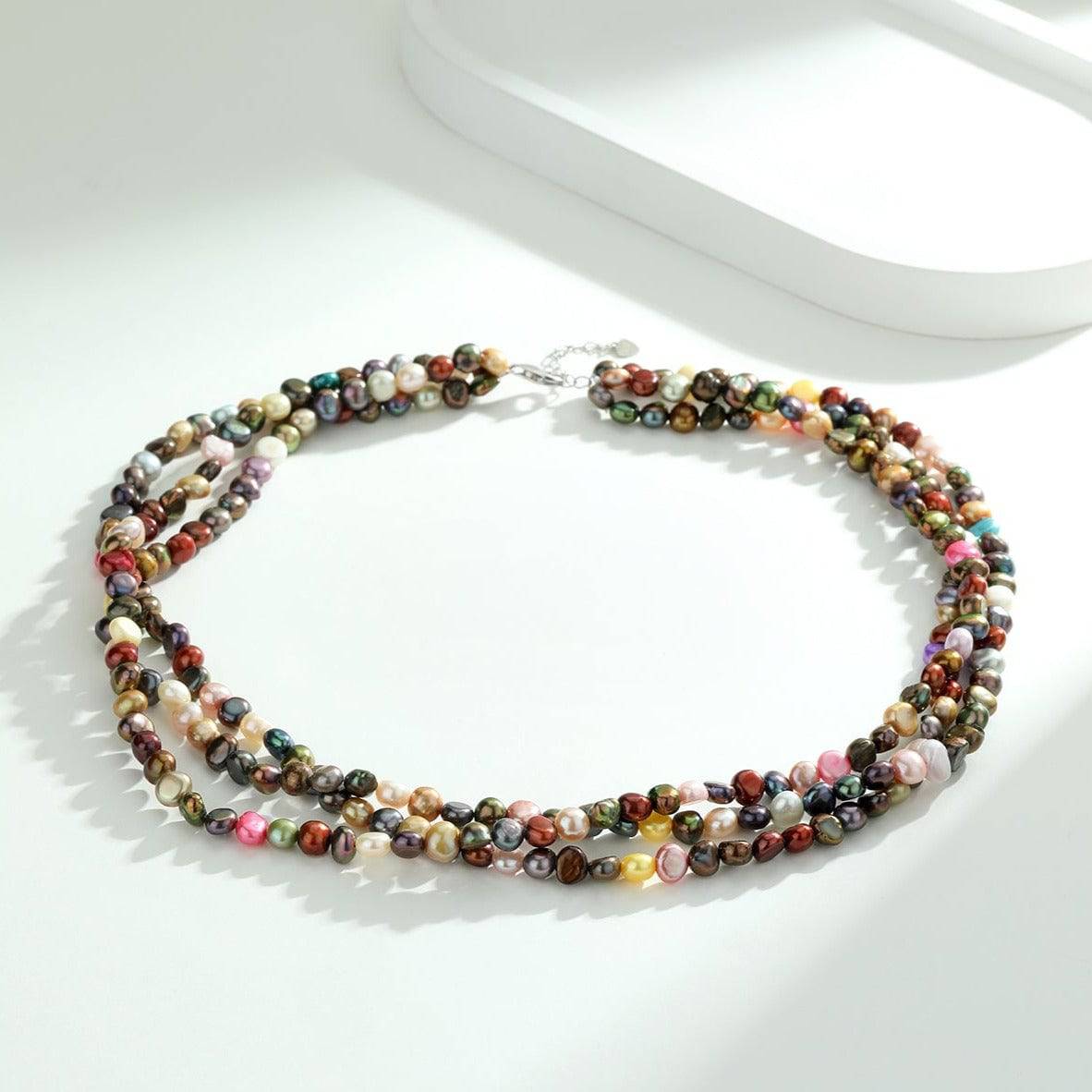 Multicolour Freshwater Pearls Triple Strand Necklace