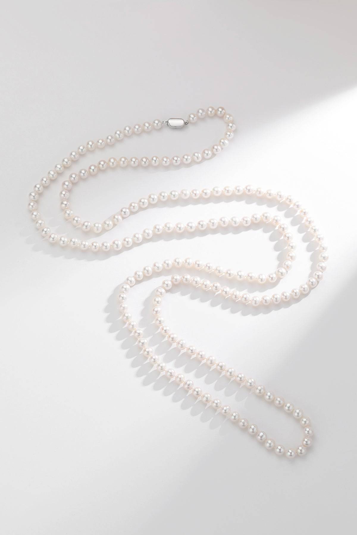 White Freshwater Pearl Rope Strand Necklace 52 Inch