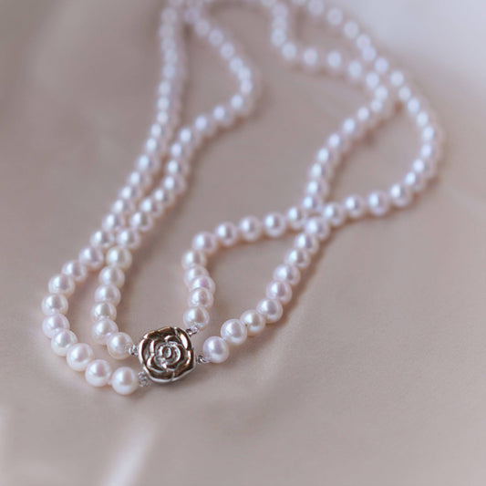 Double Strand White Freshwater Pearl Necklace 7.5-8.0mm 2